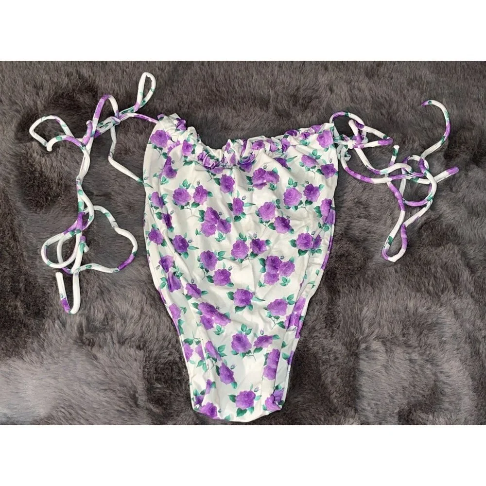 MAGDA BUTRYM Tie Side Bikini Bottom in Violet Print 42 New Womens Swimsuit